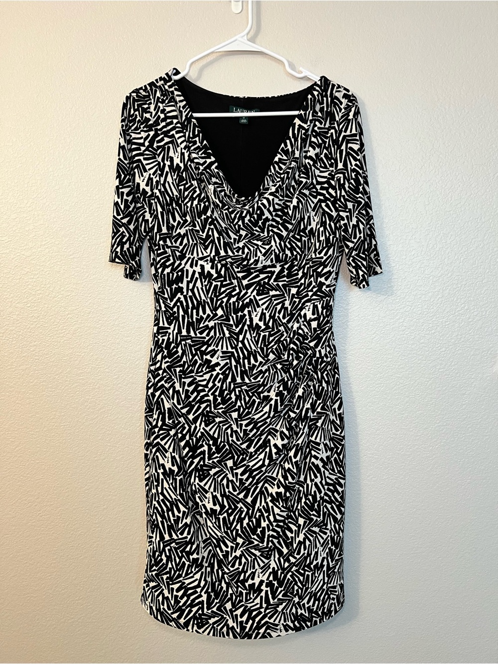 Lauren Ralph Lauren Women’s Size 12 Ruched Sheath Dress Black White NWOT